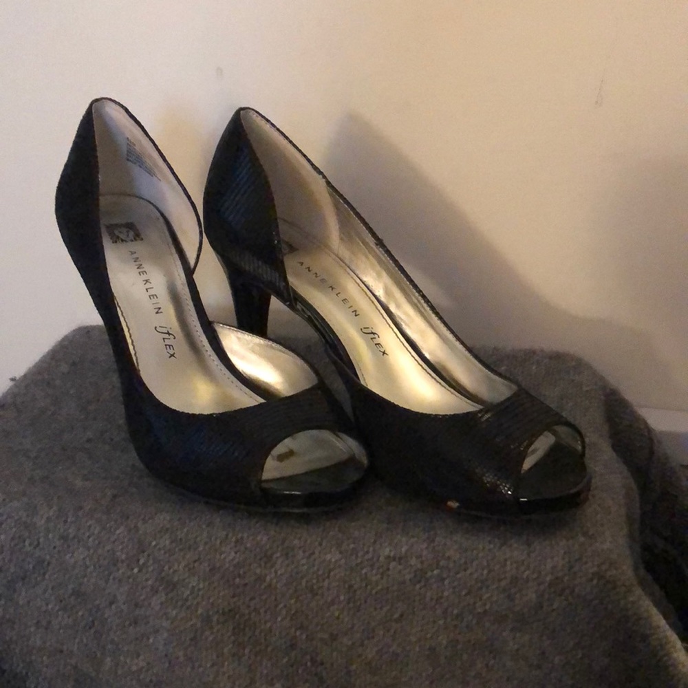 Anne Klein black open toe heels
